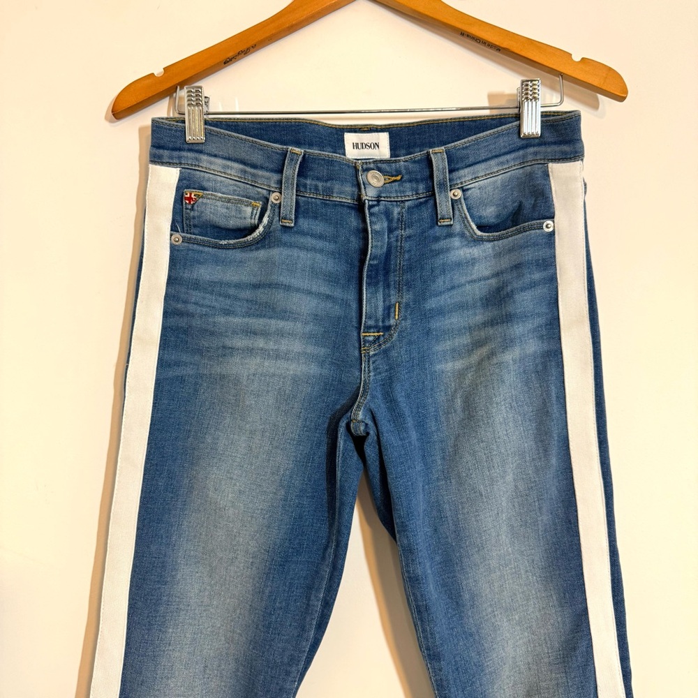 Hudson Natalie Mid Rise Super Skinny Ankle Jeans White Side Stripe Women’s 27 - Picture 6 of 13